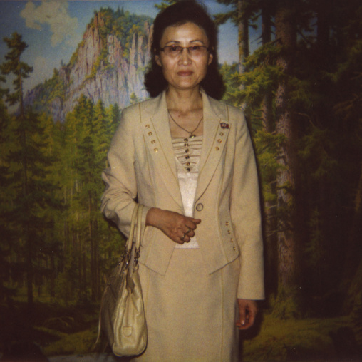 Polaroid of a North Korean woman with a handbag, Pyongan Province, Pyongyang, North Korea