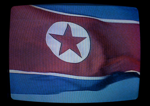 North Korean flag on a television screen, Pyongan Province, Pyongyang, North Korea