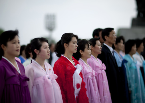 North Korean women paying respect to Kim il Sung in Mansudae Grand monument, Pyongan Province, Pyongyang, North Korea