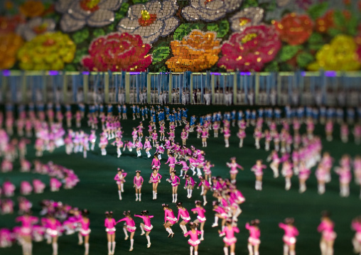 North Korean children during the Arirang games in may day stadium, Pyongan Province, Pyongyang, North Korea