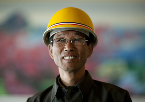North Korean worker in a steel factory, South Pyongan Province, Nampo, North Korea