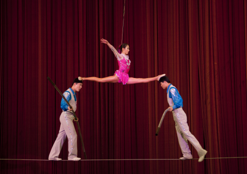 North Korean acrobats in a circus, Pyongan Province, Pyongyang, North Korea