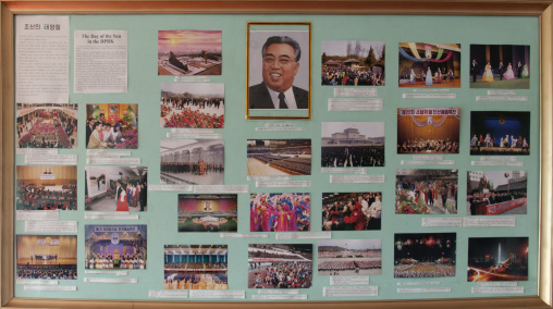 Propaganda billboard about Kim il sung's life, Pyongan Province, Pyongyang, North Korea
