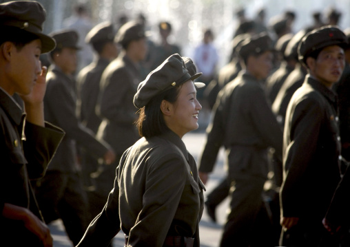 North Korean soldiers in the street, Pyongan Province, Pyongyang, North Korea