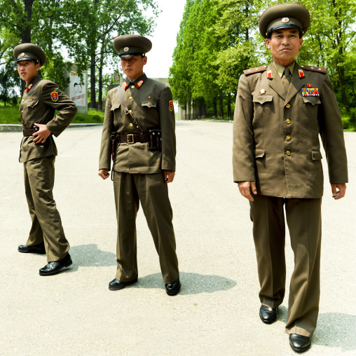 North Korean soldiers in the joint security area of the Demilitarized Zone, North Hwanghae Province, Panmunjom, North Korea