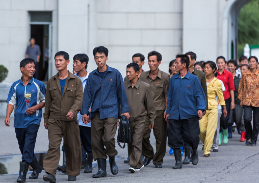 North Korean people walking in the street, Pyongan Province, Pyongyang, North Korea