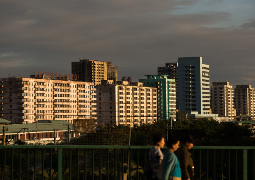 City buildings in the sunset light, Pyongan Province, Pyongyang, North Korea