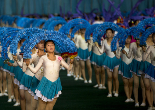 North Korean gymnasts performing during Arirang mass games in may day stadium, Pyongan Province, Pyongyang, North Korea