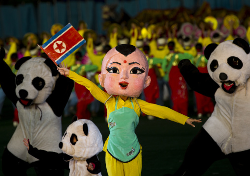 North Korea and china friendship during the Arirang mass games in may day stadium, Pyongan Province, Pyongyang, North Korea