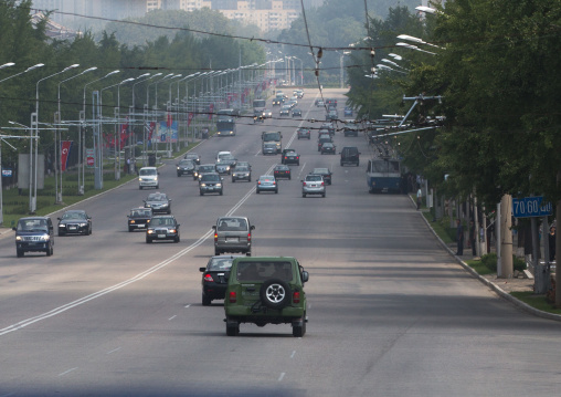 Cars during the rush hours in the city center, Pyongan Province, Pyongyang, North Korea