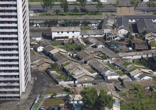 Old buildings seen from the top of the Juche tower, Pyongan Province, Pyongyang, North Korea