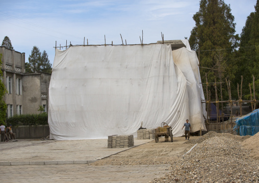 Propaganda fresco mosaic in progress hidden, South Hamgyong Province, Hamhung, North Korea