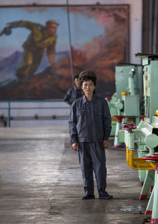 North Korean female worker at Hungnam nitrogen fertilizer plant, South Hamgyong Province, Hamhung, North Korea