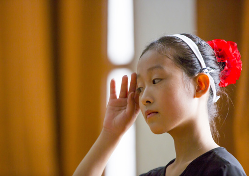 North Korean schoolgirl attends a dance class at the Mangyongdae children's palace, Pyongan Province, Pyongyang, North Korea