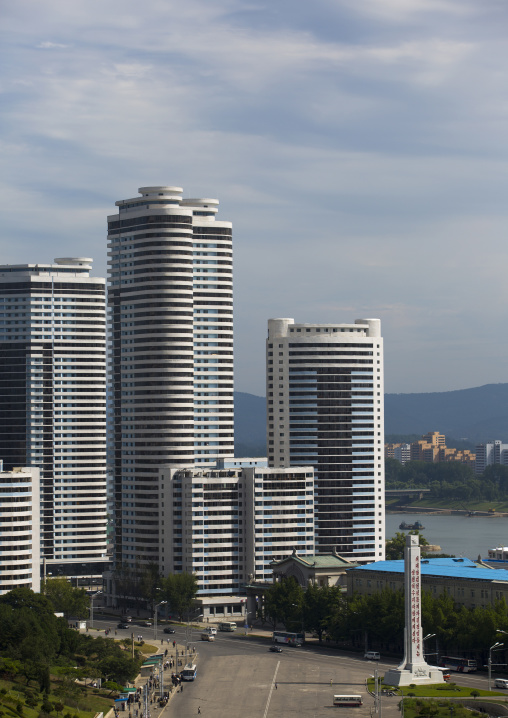 Modern apartment buildings in Changjon area, Pyongan Province, Pyongyang, North Korea