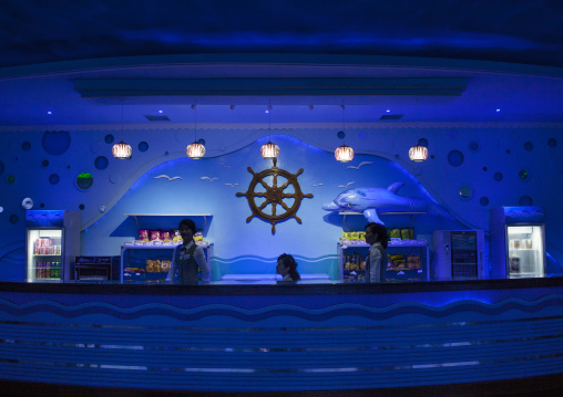 North Korean waitresses in Rungna dolphinarium bar, Pyongan Province, Pyongyang, North Korea