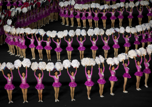 North Korean gymnasts performing during Arirang mass games in may day stadium, Pyongan Province, Pyongyang, North Korea