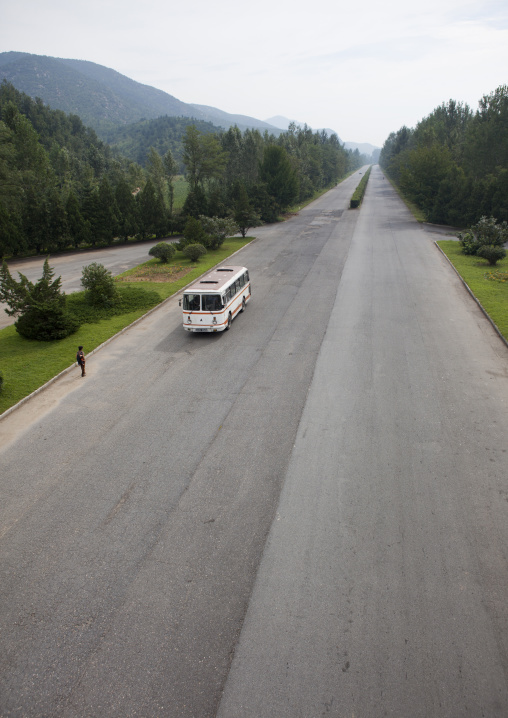 North Korean people waiting for the bus on Pyongyang kaesong highway, Pyongan Province, Pyongyang, North Korea