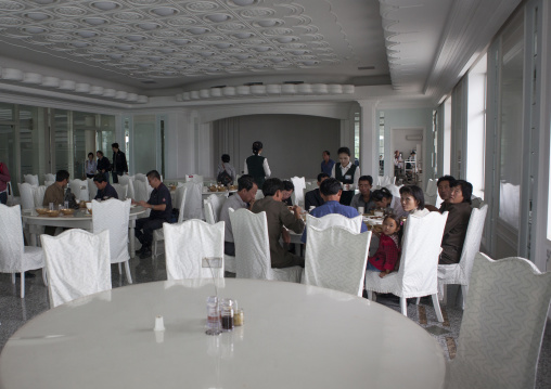 North Korean people eating in a luxury restaurant, Pyongan Province, Pyongyang, North Korea