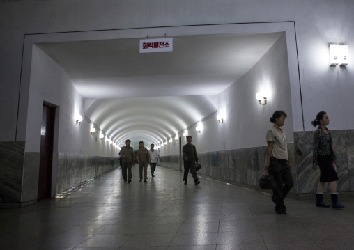 Corridor inside the subway leading to the station, Pyongan Province, Pyongyang, North Korea