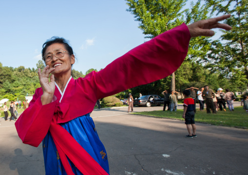 North Korean having fun in a park on september 9 day of the foundation of the republic, Pyongan Province, Pyongyang, North Korea
