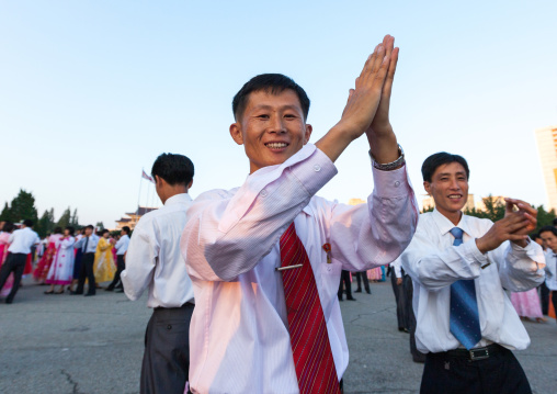 North Korean students during a mass dance performance on september 9 day of the foundation of the republic, Pyongan Province, Pyongyang, North Korea