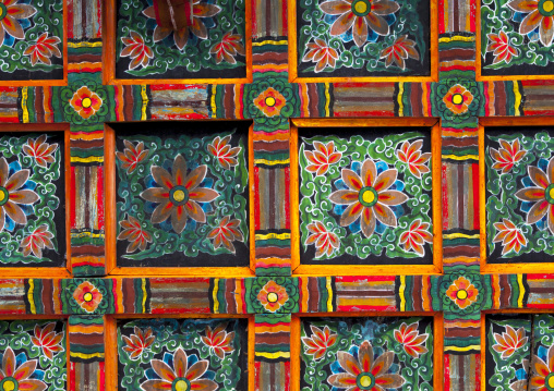 Colourful patterned ceiling of the former home of king Ri Song Gye, South Hamgyong Province, Hamhung, North Korea
