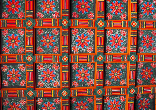 Colourful patterned ceiling of the former home of king Ri Song Gye, South Hamgyong Province, Hamhung, North Korea