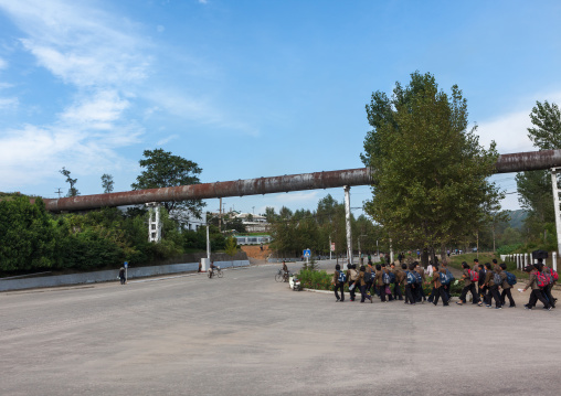 North Korean students near the Hungnam nitrogen fertilizer plant, South Hamgyong Province, Hamhung, North Korea