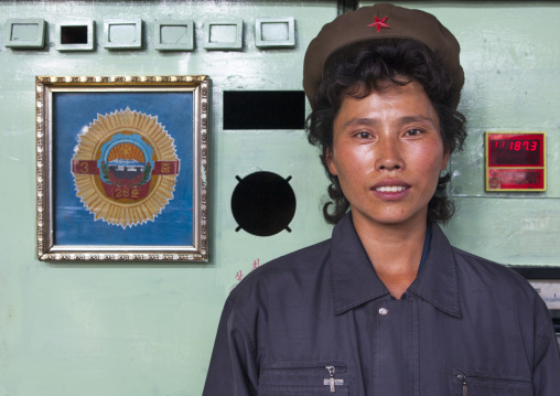 North Korean female worker at Hungnam nitrogen fertilizer plant, South Hamgyong Province, Hamhung, North Korea