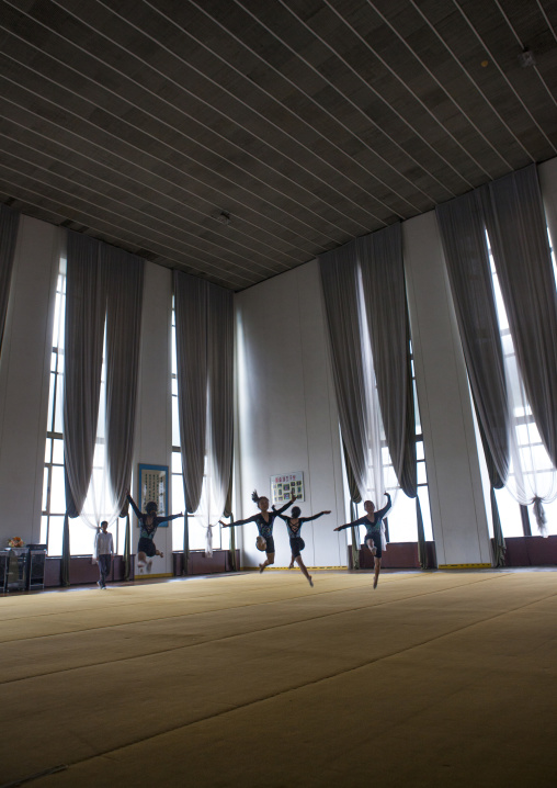 North Korean young dancers in the practice room in Mangyongdae children's palace, Pyongan Province, Pyongyang, North Korea