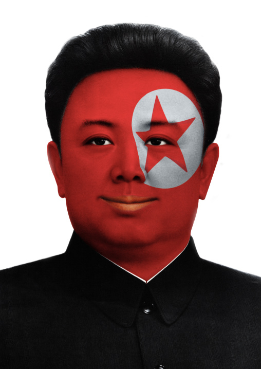 North Korean leader Kim Jong il with a football fan make-up, Pyongan Province, Pyongyang, North Korea