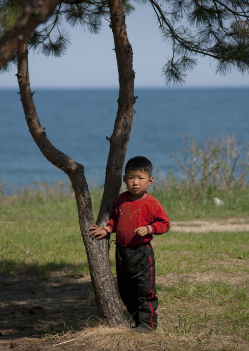 North Korean boy on the sea coast, North Hamgyong Province, Chilbo Sea, North Korea