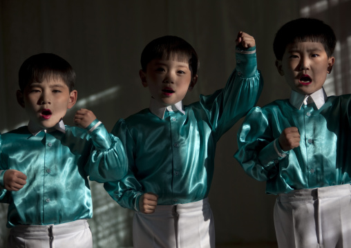 North Korean boys singing  in Tchang Gwang school, North Hamgyong Province, Chongjin, North Korea