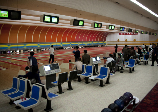 North Korean people playing bowling, Pyongan Province, Pyongyang, North Korea