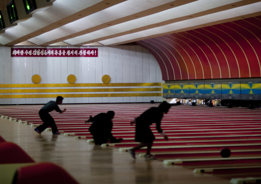 North Korean people playing bowling, Pyongan Province, Pyongyang, North Korea