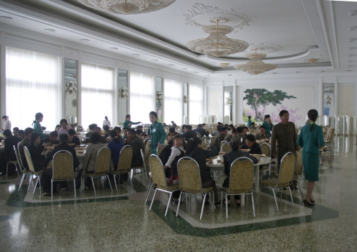 North Korean people eating in a luxury restaurant, Pyongan Province, Pyongyang, North Korea
