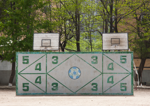 Basket ball and football playground in a school, Pyongan Province, Pyongyang, North Korea