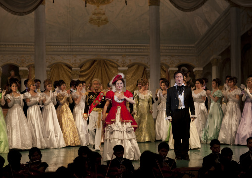 North Korean artists performing eugene oneguine alexandre pouchkine's opera, Pyongan Province, Pyongyang, North Korea