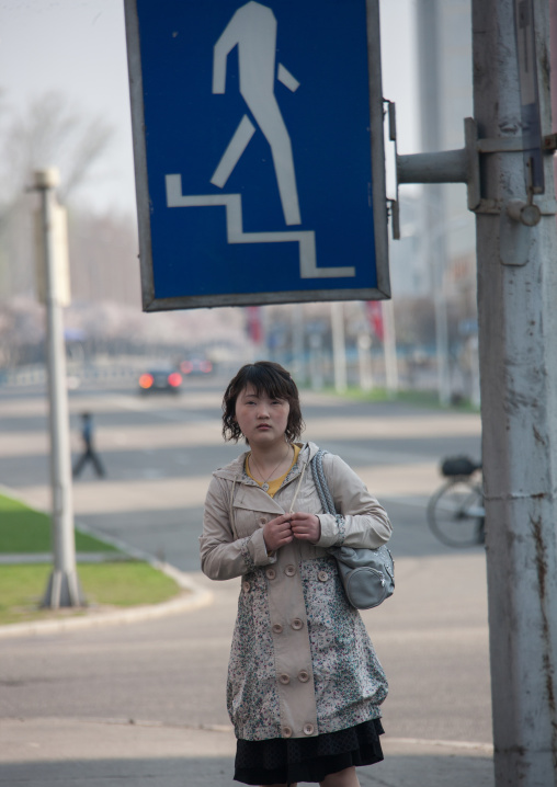 North Korean woman in the street, Pyongan Province, Pyongyang, North Korea