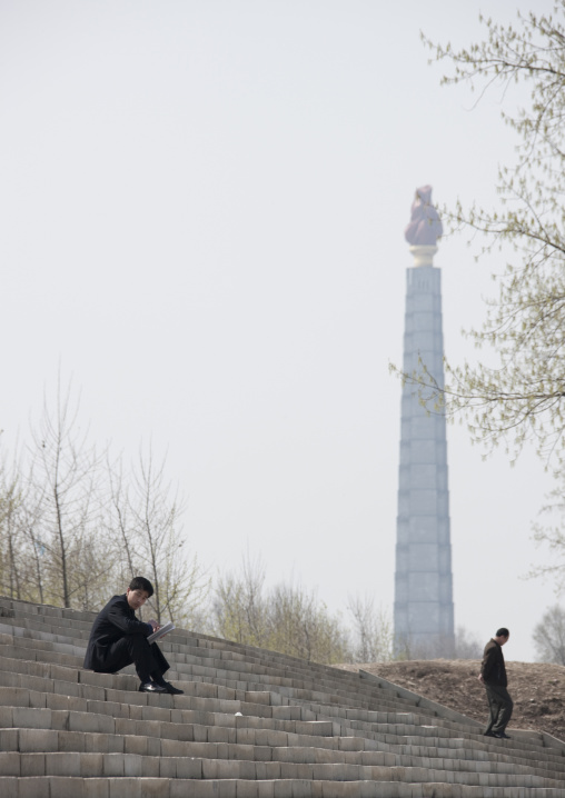 The Juche tower built to commemorate Kim il-sung's 70th birthday, Pyongan Province, Pyongyang, North Korea