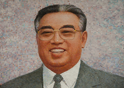 Smiling Kim il Sung mosaic fresco in Kimilsungia and Kimjongilia exhibition, Pyongan Province, Pyongyang, North Korea