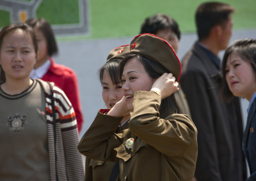 North Korean women soldiers in the street, Pyongan Province, Pyongyang, North Korea