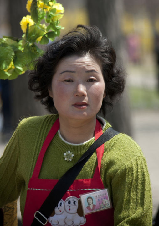 North Korean woman selling food in a park, Pyongan Province, Pyongyang, North Korea