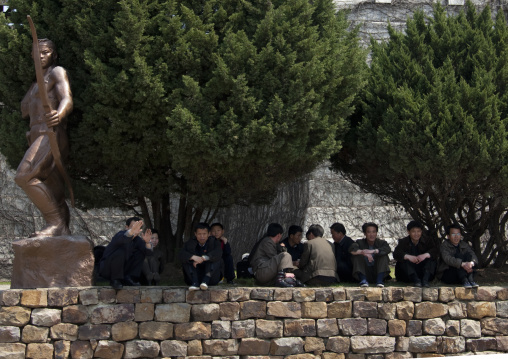 North Korean people having a picnic in a park, Pyongan Province, Pyongyang, North Korea