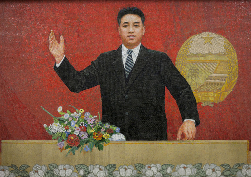 Kim il Sung on a propaganda mosaic in the subway, Pyongan Province, Pyongyang, North Korea