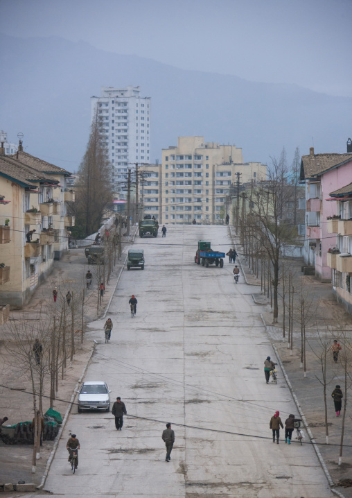 High angle view of a large street, North Hwanghae Province, Kaesong, North Korea