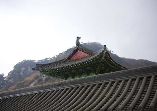 Ryongthong temple roof founded by Korean chonthae sect of buddhism, Ogwansan, Ryongthong Valley, North Korea