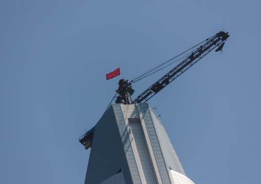 Construction of the pyramid-shaped Ryugyong hotel, Pyongan Province, Pyongyang, North Korea