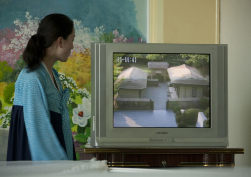 North Korean teacher during a lesson about Kim il sung's life in Kwangbok primary school, Pyongan Province, Pyongyang, North Korea